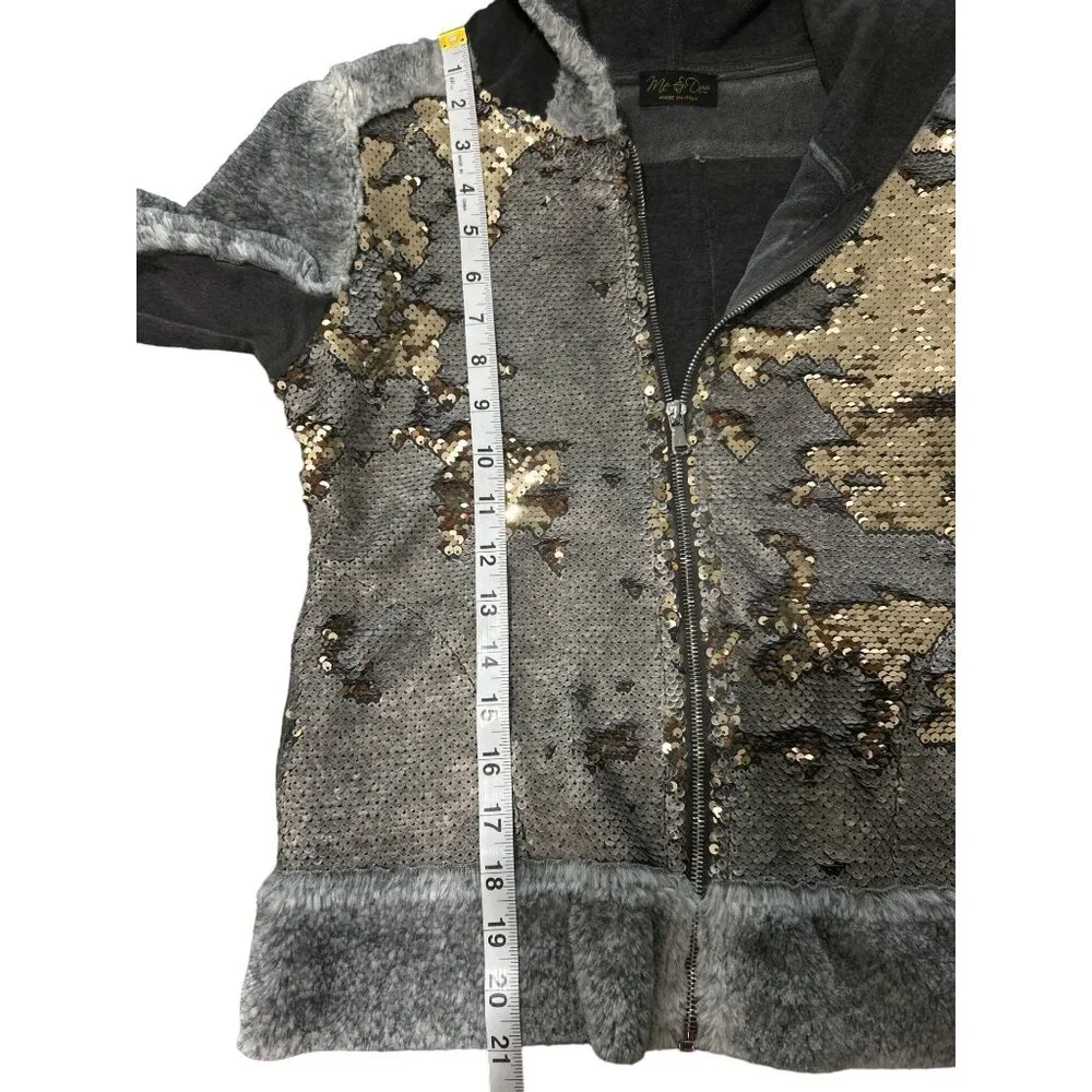 Me & Dee Sequin Gray & Black Hoodie Jacket Made In Italy Size S - Picture 6 of 7